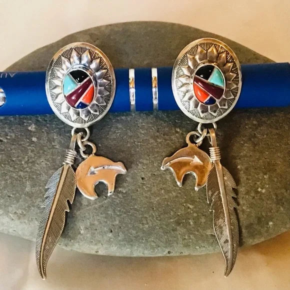 Sterling Silver Native American Earrings - Picture 1 of 4